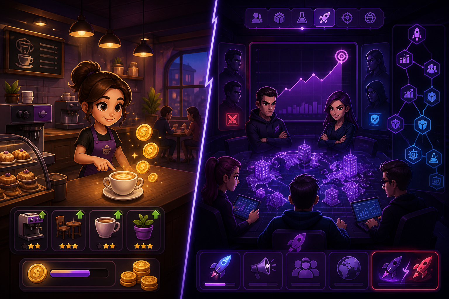 Tycoon vs startup sim karşılaştırması